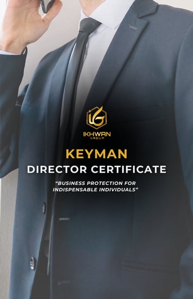 Professional businessman in a suit for a Keyman Director Certificate business protection policy.