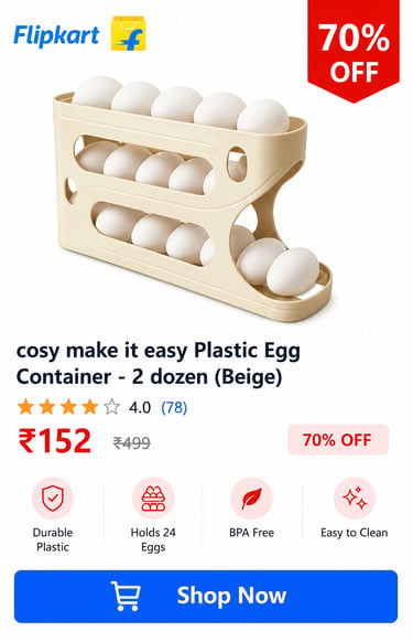 Beige plastic 2-tier rolling egg dispenser holding 24 eggs for refrigerator storage and organization.