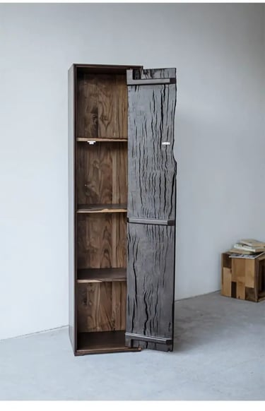 Collage of teak wood information, timber boards, wooden storage furniture and rustic wood textures f
