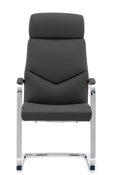 High-back black sled-base visitor chair with padded headrest