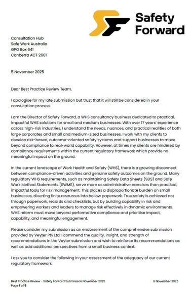 Safety-Forward-WHS-Reform-Submission
