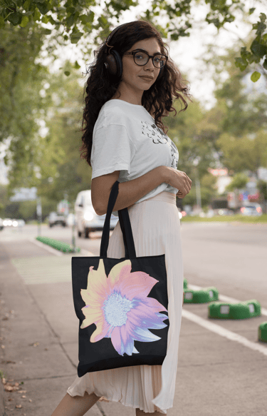 Digital image of a female model holding a Tote Bag 