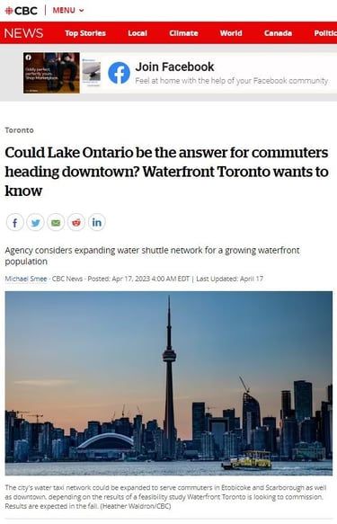 Toronto Waterfront taxis. Lake Ontario. Heather Waldron CBC