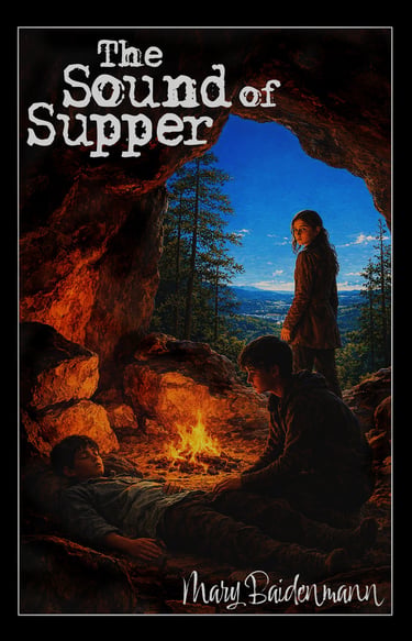 Three teenage children in a cave