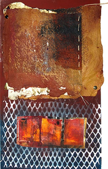 abstract collage with handmade paper and printed paper