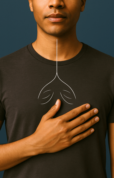 Mão no peito para presença