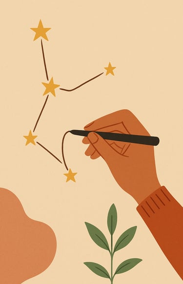 illustration poétique: main dessinant une constellation