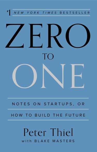 Cover of Zero to One by Peter Thiel, about building innovative startups.