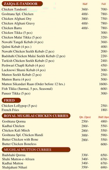 a menu of a restaurant with a menu listing
