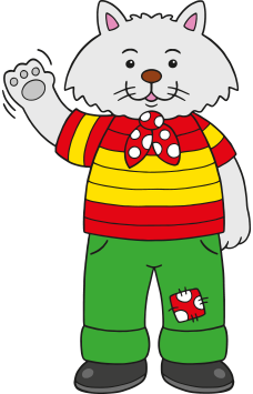 A cartoon-style image of a cat