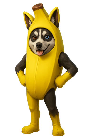 a dog dressed in a banana peeler costume