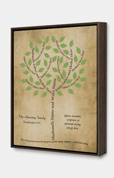 Custom Family Tree Art gallery wrapped canvas in a solid wood float frame