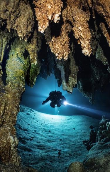 scuba diver in a Mexican Cenote - photography course