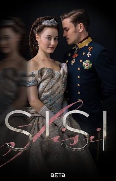 Poster for the Sisi TV series featuring Empress Elisabeth and Emperor Franz Joseph in royal period costumes.