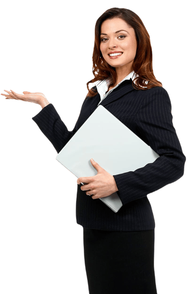 Woman presenting Future Press banner