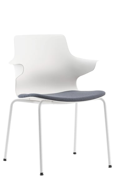 Dora chair in white with grey cushion, minimal design front view