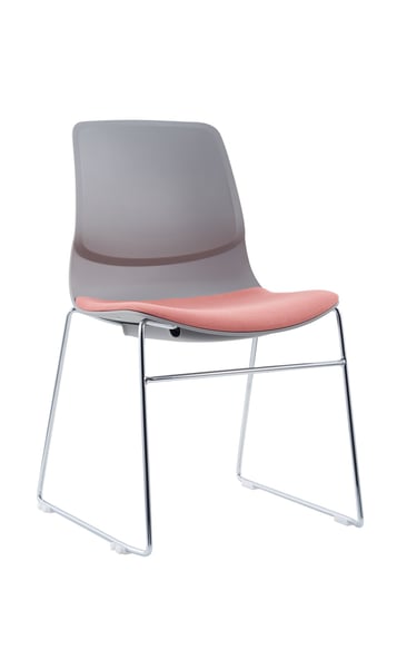 SenSit-Otto cantilever chair with light grey seat and red cushion