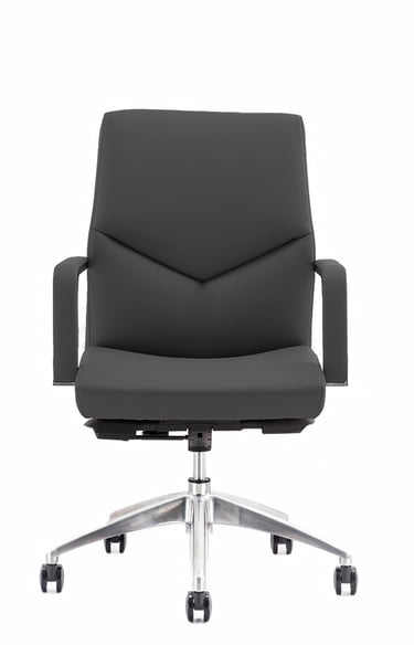 Mid-back black executive chair with soft armrests and swivel base