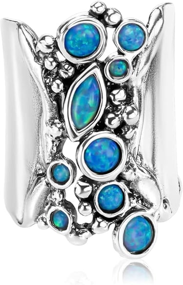 Handcrafted Modernist Sterling Silver Shield Ring With Opal