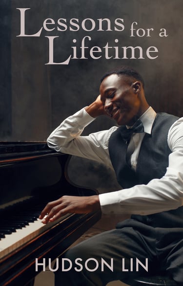 A Black man in a suit playing a grand piano for Lessons for a Lifetime by Hudson Lin.