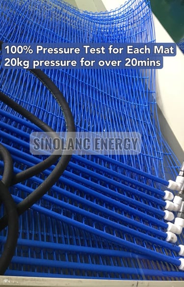 capillary tube mat undergoing a 20kg pressure test for Sinolanc Energy radiant cooling systems.