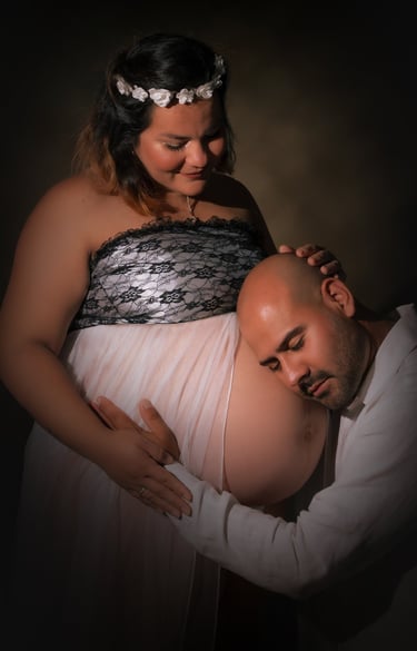 a man and woman in a white dress