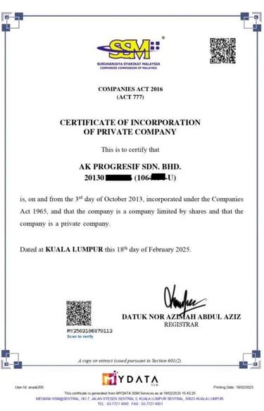 SSM Registration Certificate