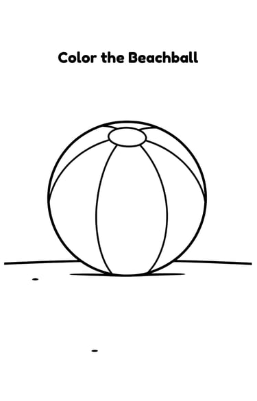 Printable beach ball coloring page for kids featuring a simple line art illustration.