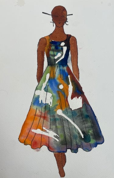 tiracooks watercolor sketch of the Marsha dress