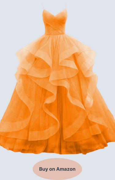 ZSHAOLHYJYZS Glitter Tulle Prom Dresses 2024 Spaghetti Straps Ball Gown in Orange