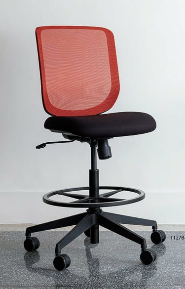 Sensit red mesh counter chair with black seat and high-rise gas lift