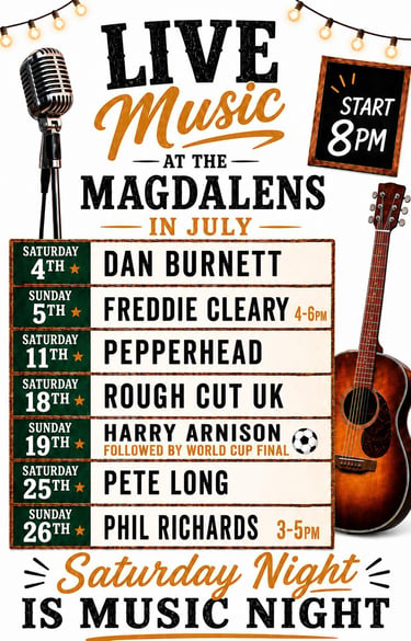 Live music in july at teh Magdalens Ripon
