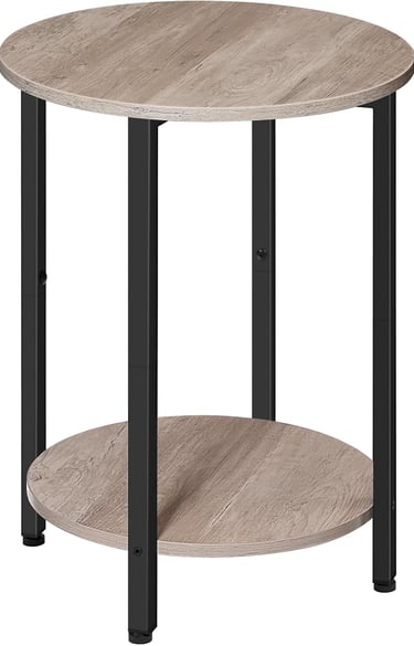 Round Side Table, Wooden Look Accent End Table for Sofa Couch, Round Nightstand with 2-Tier Storage 