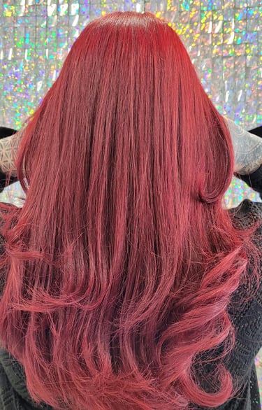 Long red voluminous waves