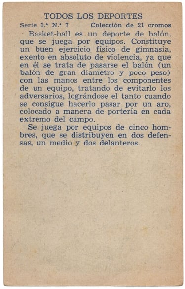 1930s Huecograbado Mumbru Todos Los Deportes Serie 1 No 7 Basketball Card Rare Spain (back)