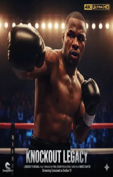 Professional boxer throwing a punch in a ring for the film Knockout Legacy.