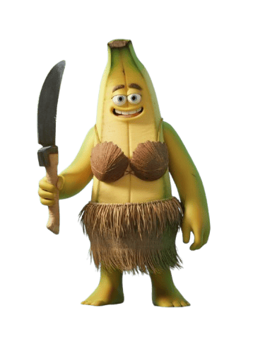 a cartoonish banana banana peeler with a knife and knife