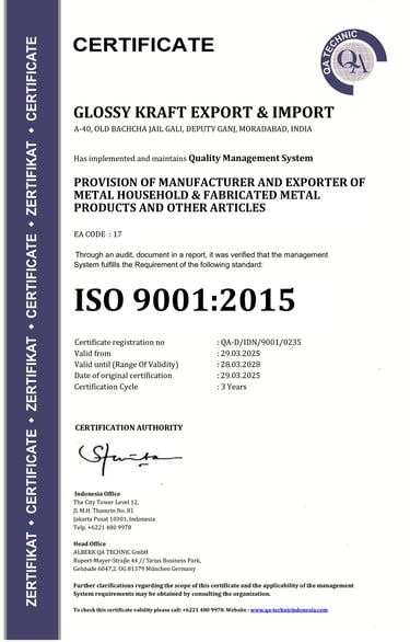 ISO 9001:2015 certificate for Glossy Kraft
