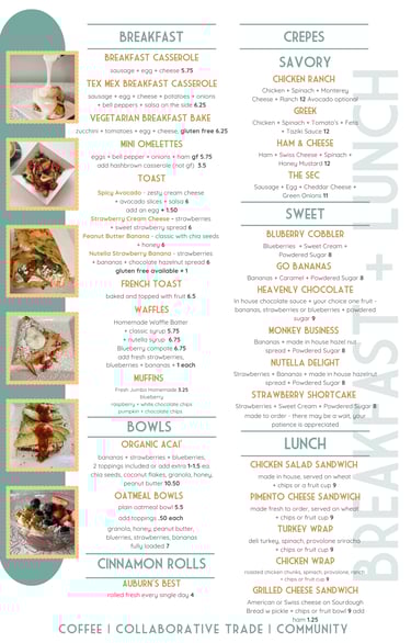 Crepes, Acai’, Sandwiches, Auburn 