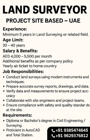 Land Surveyor job vacancy in UAE with NS Consultancy – Gulf recruitment poster