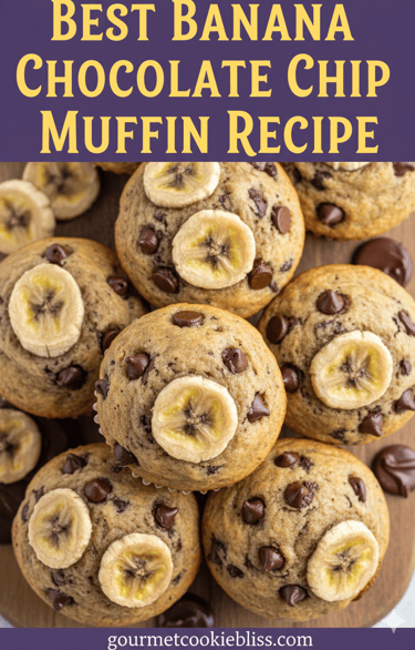 1 A top-down shot of several moist and fluffy banana chocolate chip muffins