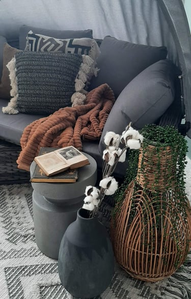 garden sofa in a tent