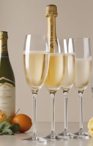 Vintage Champagne bottle resting on a wooden table with soft candlelight.