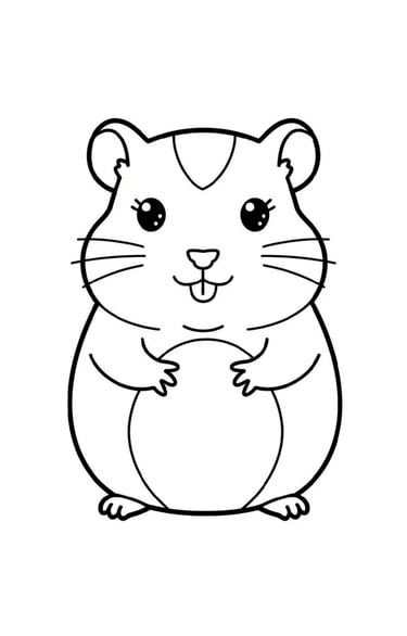 A cute hamster coloring page for kids featuring a simple line art drawing of a friendly rodent.