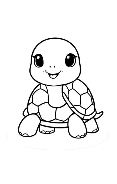 Cute baby turtle coloring page for kids featuring a simple black and white outline illustration.