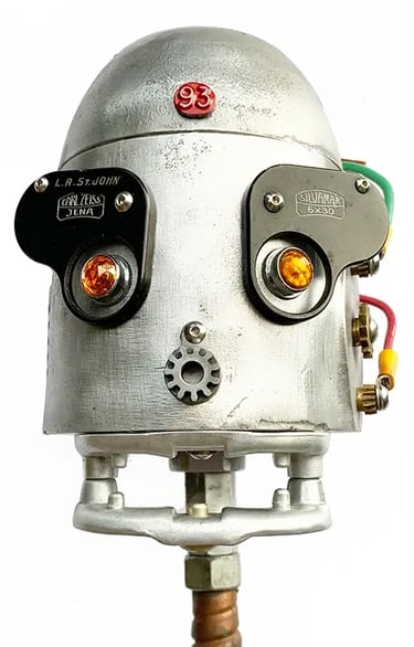 Assemblage robot head built by artist Tal Avitzur.