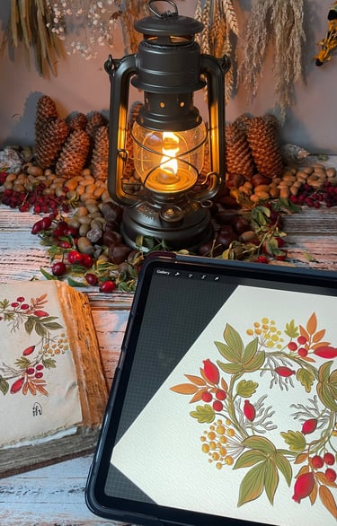 Blooming Lantern illustration by Ildiko Hankoszky with whimsical nature design