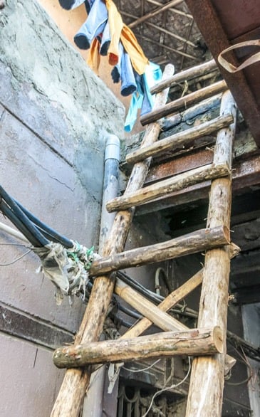 Ladder access to a slum in Delhi