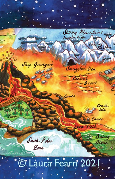 A space map of an imaginary planet.
