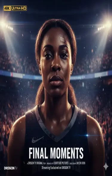 Movie poster for Final Moments featuring a determined female basketball player in a crowded arena.